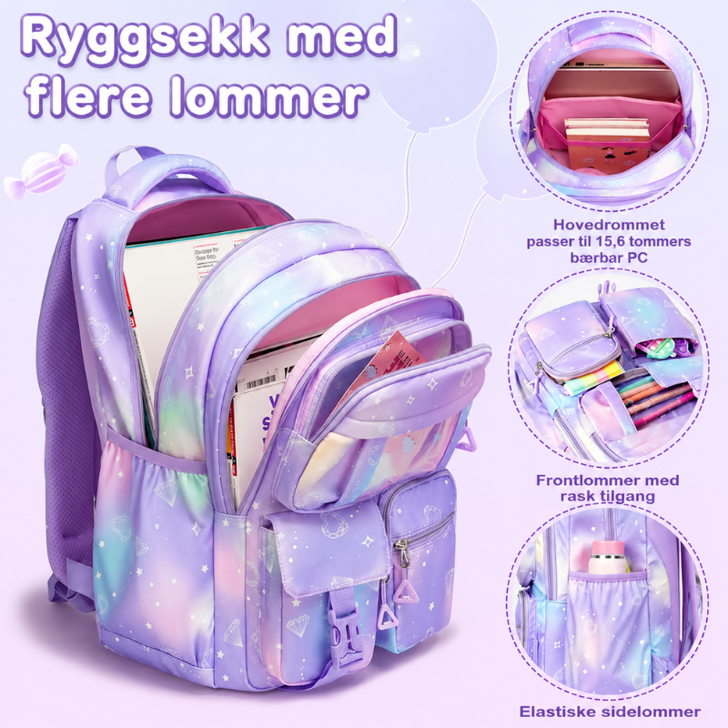 Sagedrøm™ – 3-delt skolesekksett med matboksveske og penal