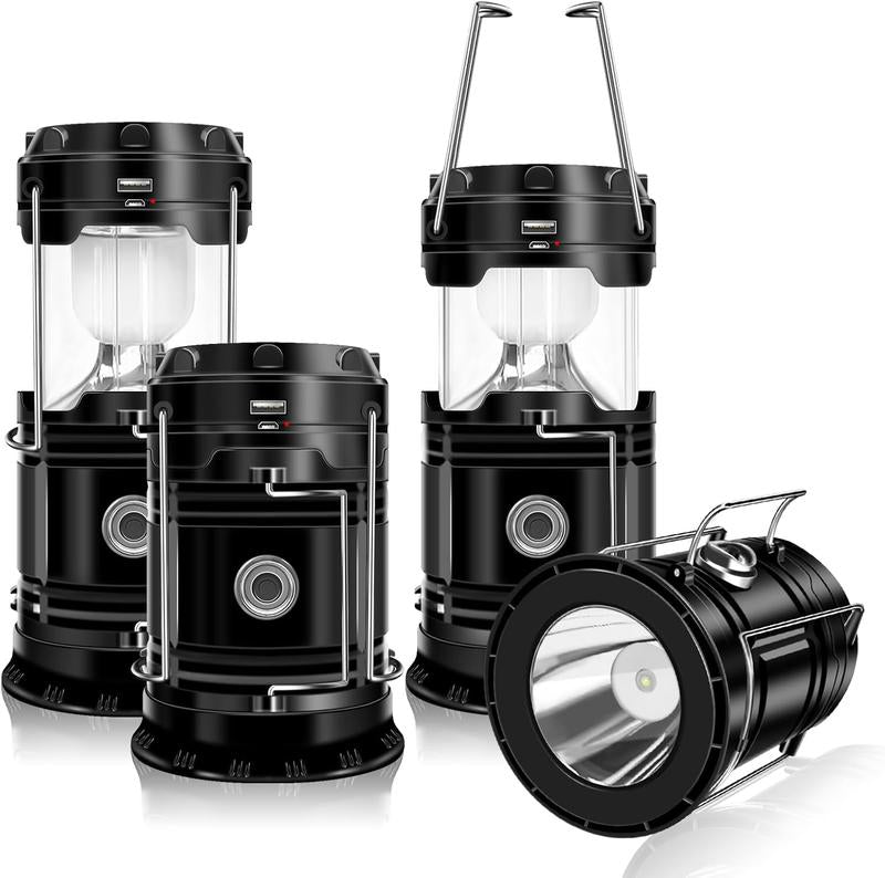 Oppladbar LED Campinglykt med Solcelle og USB – 2-pakk