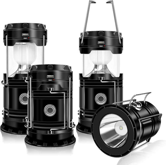 Oppladbar LED Campinglykt med Solcelle og USB – 2-pakk