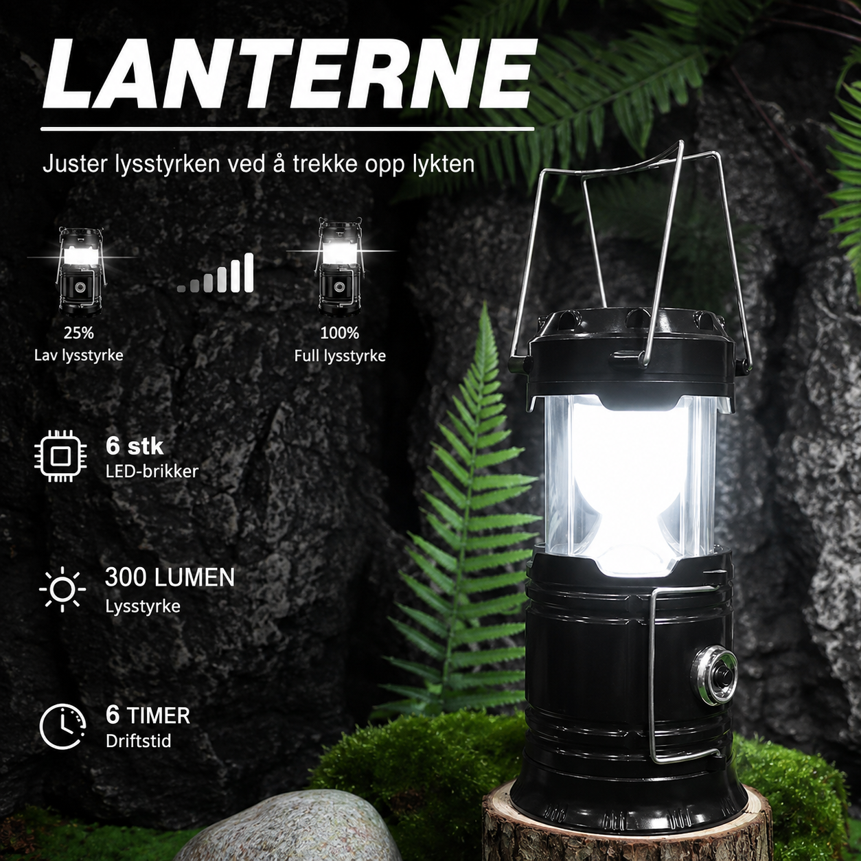 Oppladbar LED Campinglykt med Solcelle og USB – 2-pakk