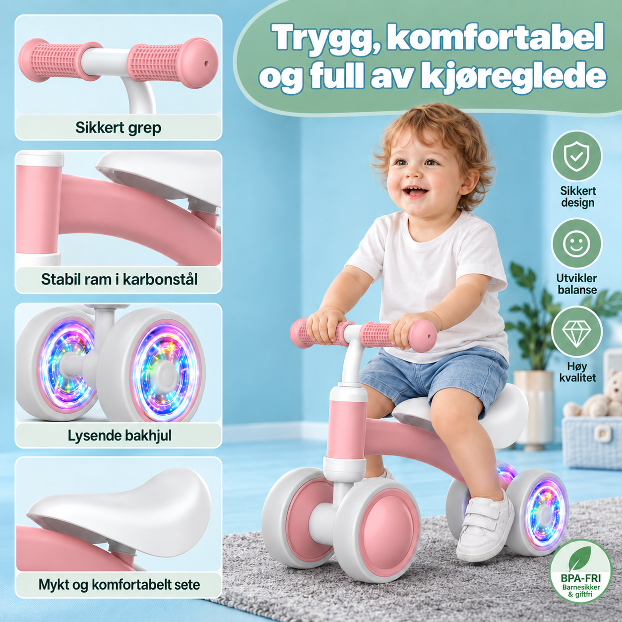 Balansesykkel for barn 1–3 år – styrker balanse, benstyrke og koordinasjon