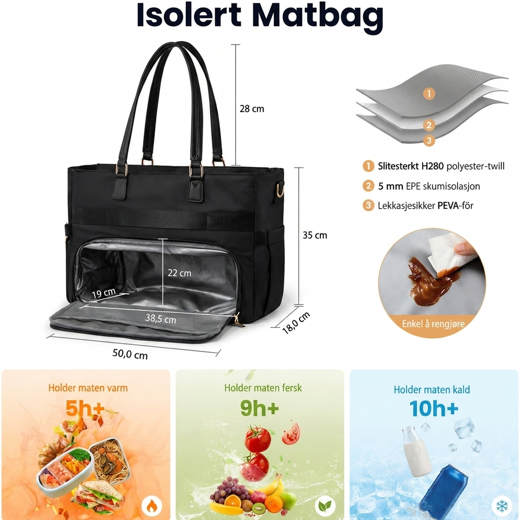 Nest™ Alt-i-ett-veske Med isolert matrom – perfekt til jobb, skole, trening og reise.