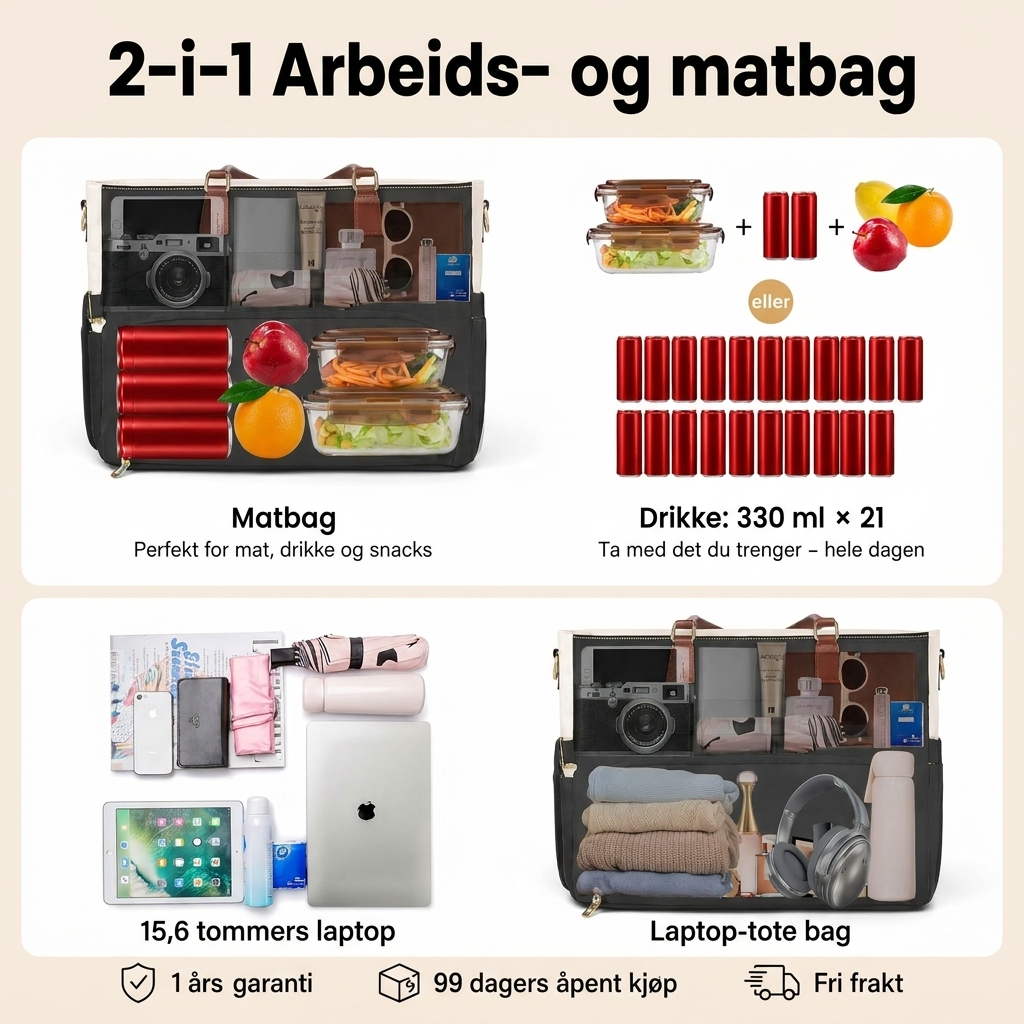 Nest™ Alt-i-ett-veske Med isolert matrom – perfekt til jobb, skole, trening og reise.