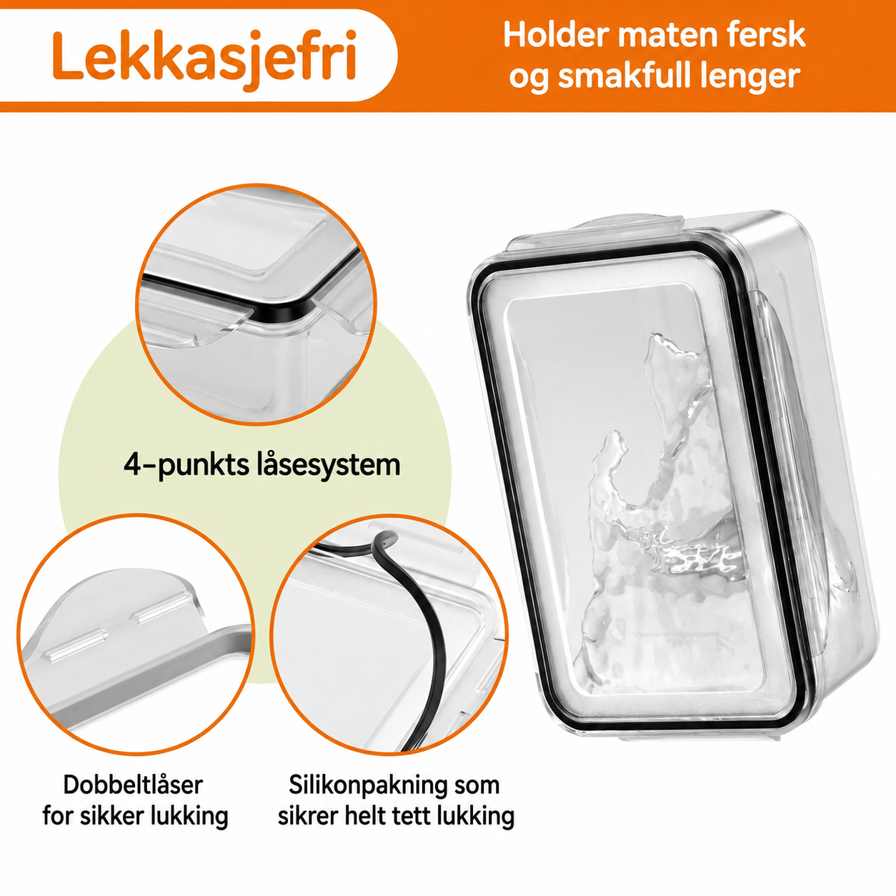 FreshLock™ Oppbevaringssystem – 4 beholdere med 3 deler hver (12 deler totalt)