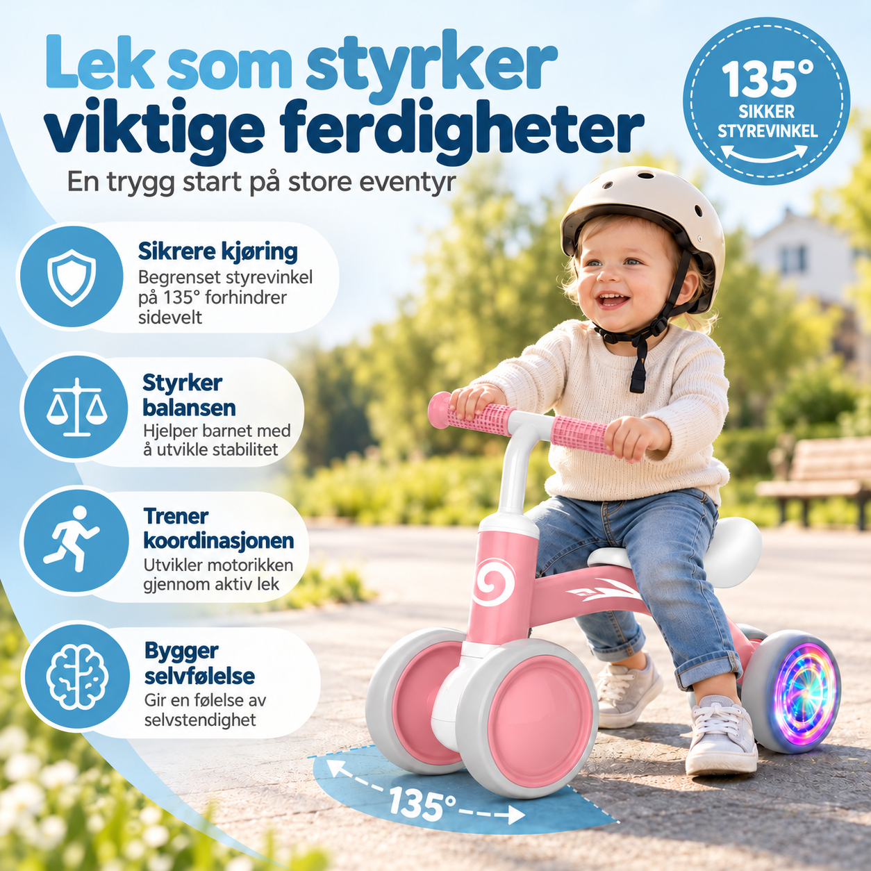 Balansesykkel for barn 1–3 år – styrker balanse, benstyrke og koordinasjon