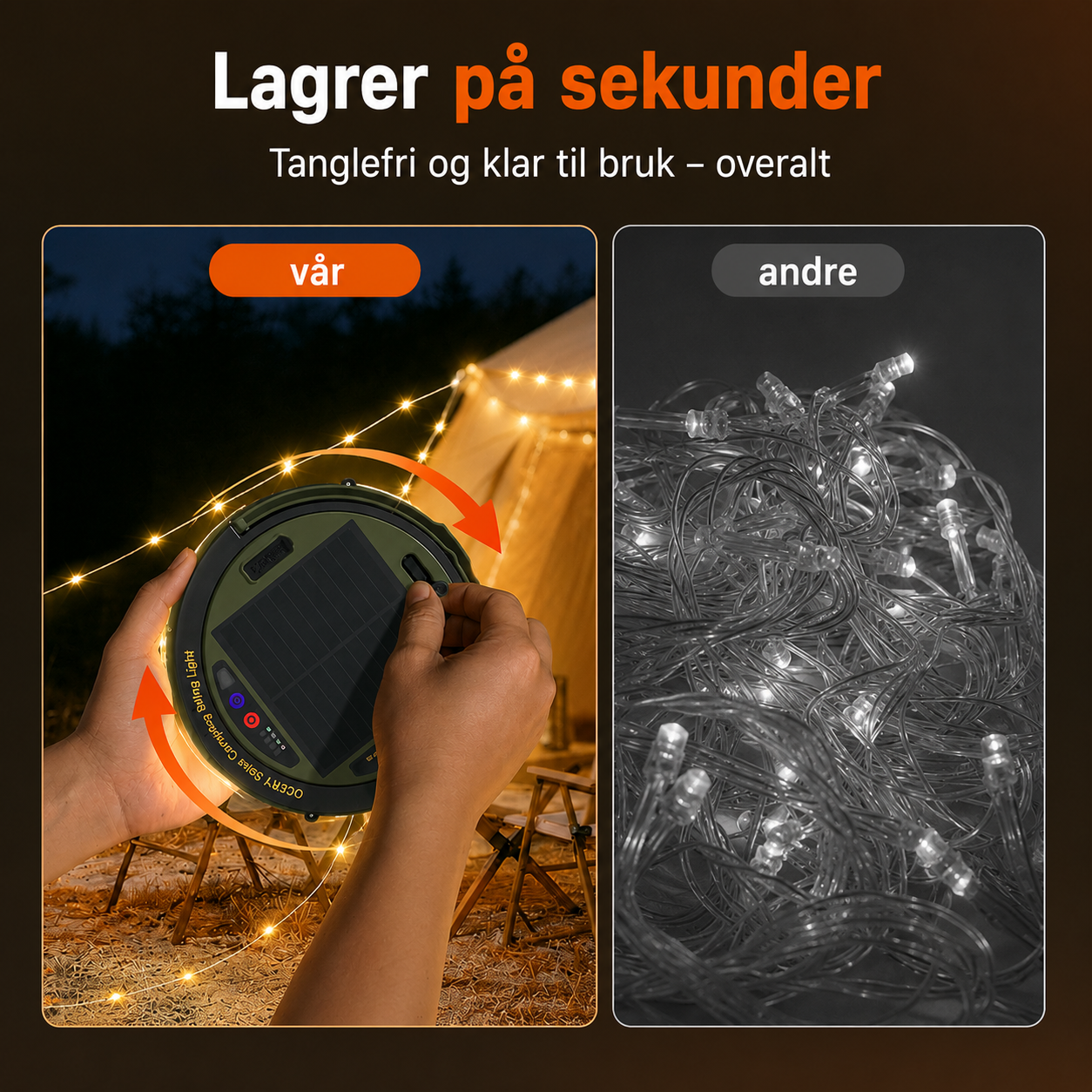 Eikvar Solcelle™ Lyslenke med fjernkontroll og oppladbart batteri