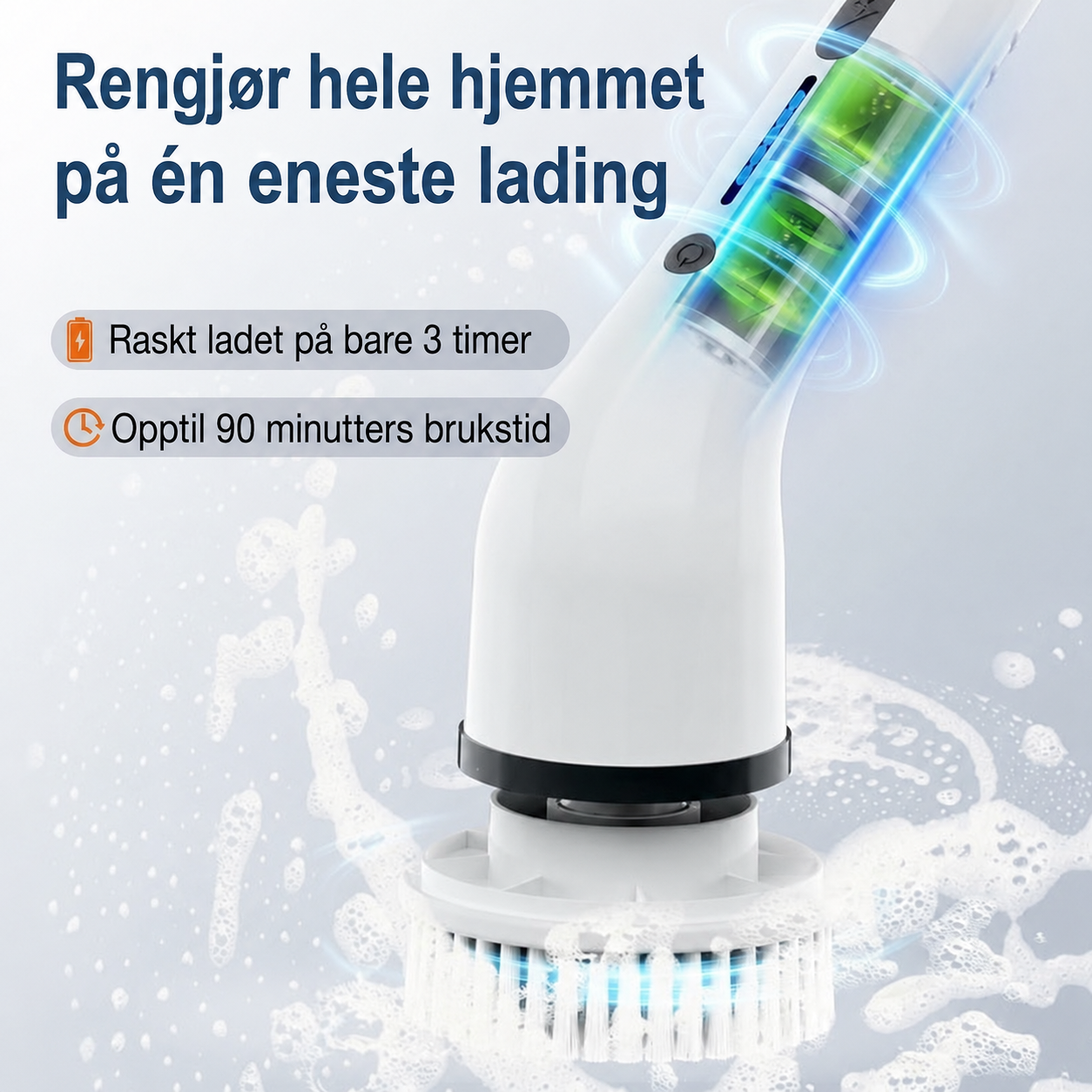 Ergonomisk elektrisk rengjøringsbørste med 8 utskiftbare børstehoder – for hele hjemmet