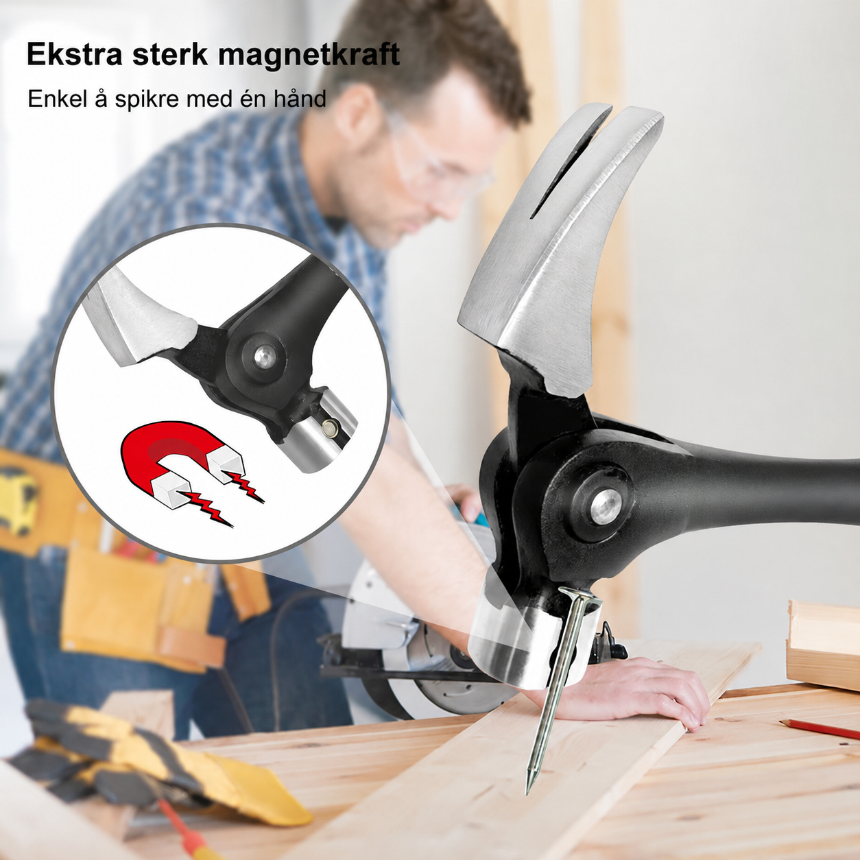 Eikvar KraftHammer™ – Klofthammer med magnetisk spikerholder