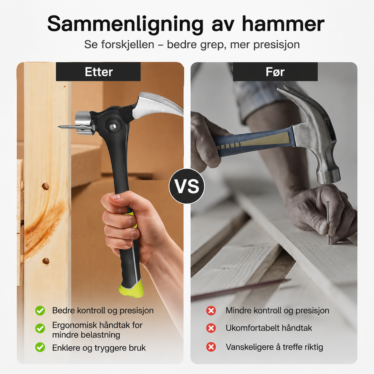 Eikvar KraftHammer™ – Klofthammer med magnetisk spikerholder