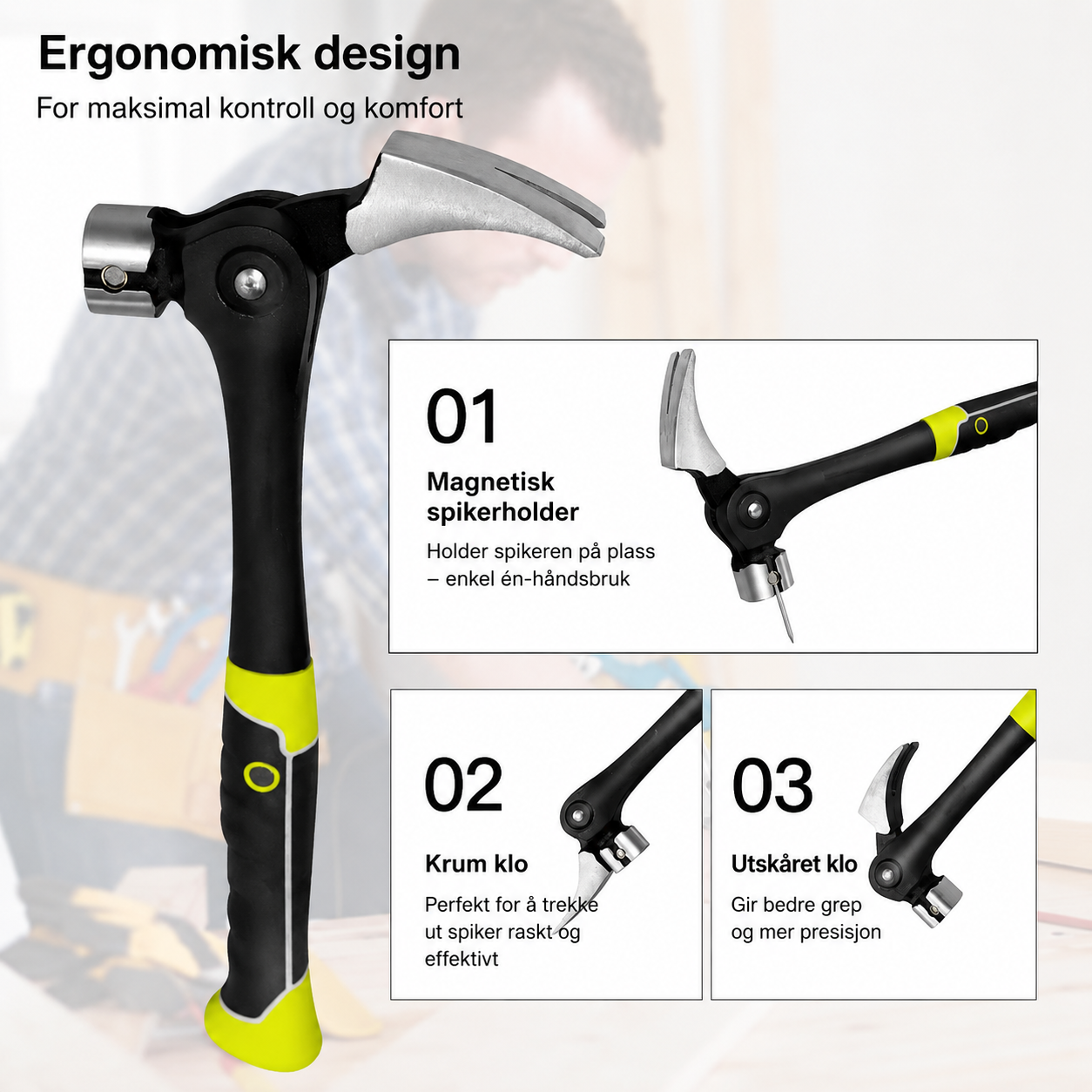 Eikvar KraftHammer™ – Klofthammer med magnetisk spikerholder