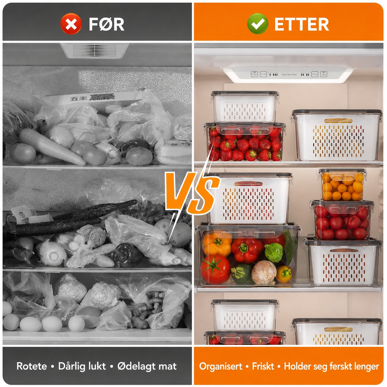 FreshLock™ Oppbevaringssystem – 4 beholdere med 3 deler hver (12 deler totalt)