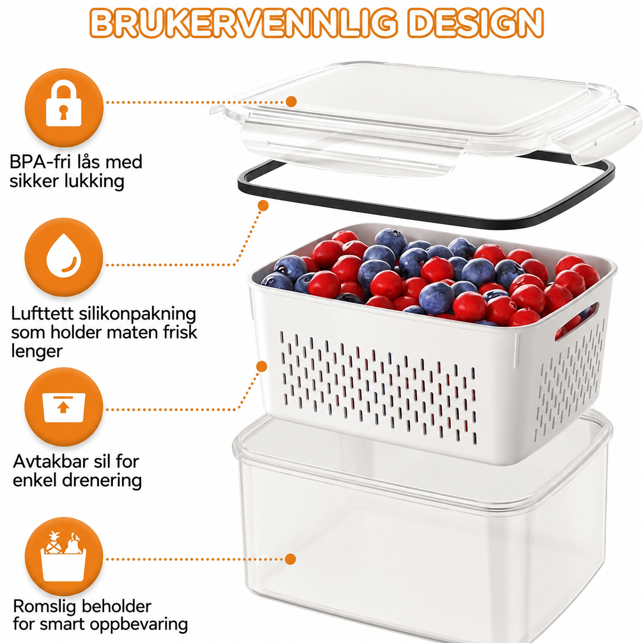 FreshLock™ Oppbevaringssystem – 4 beholdere med 3 deler hver (12 deler totalt)