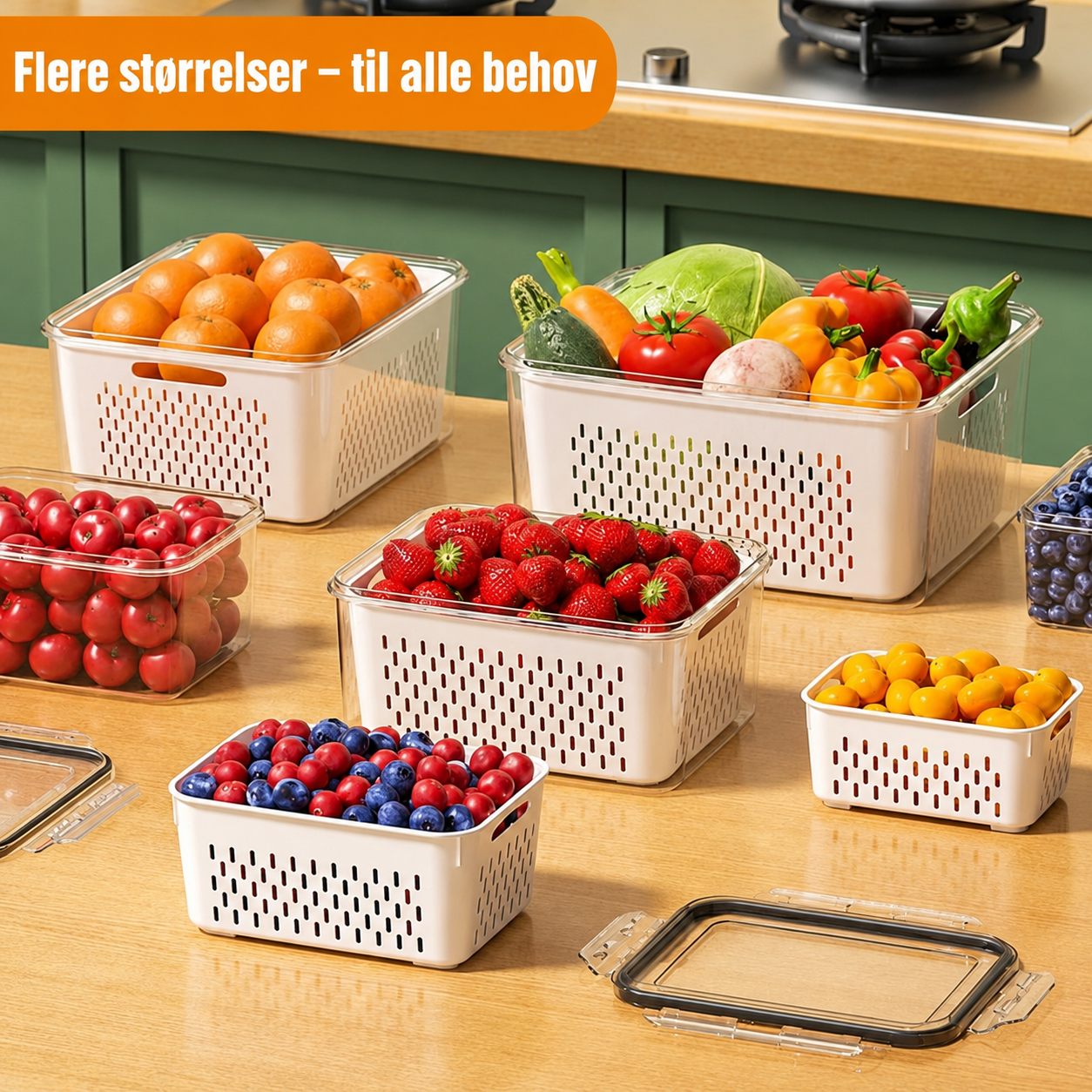 FreshLock™ Oppbevaringssystem – 4 beholdere med 3 deler hver (12 deler totalt)
