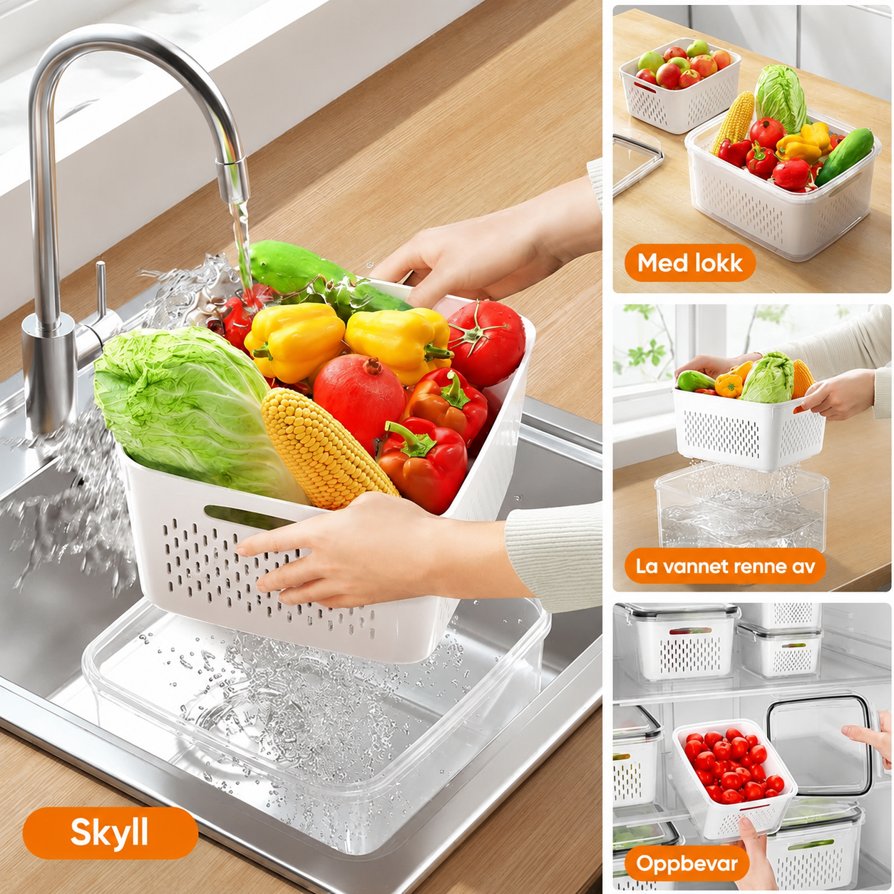 FreshLock™ Oppbevaringssystem – 4 beholdere med 3 deler hver (12 deler totalt)