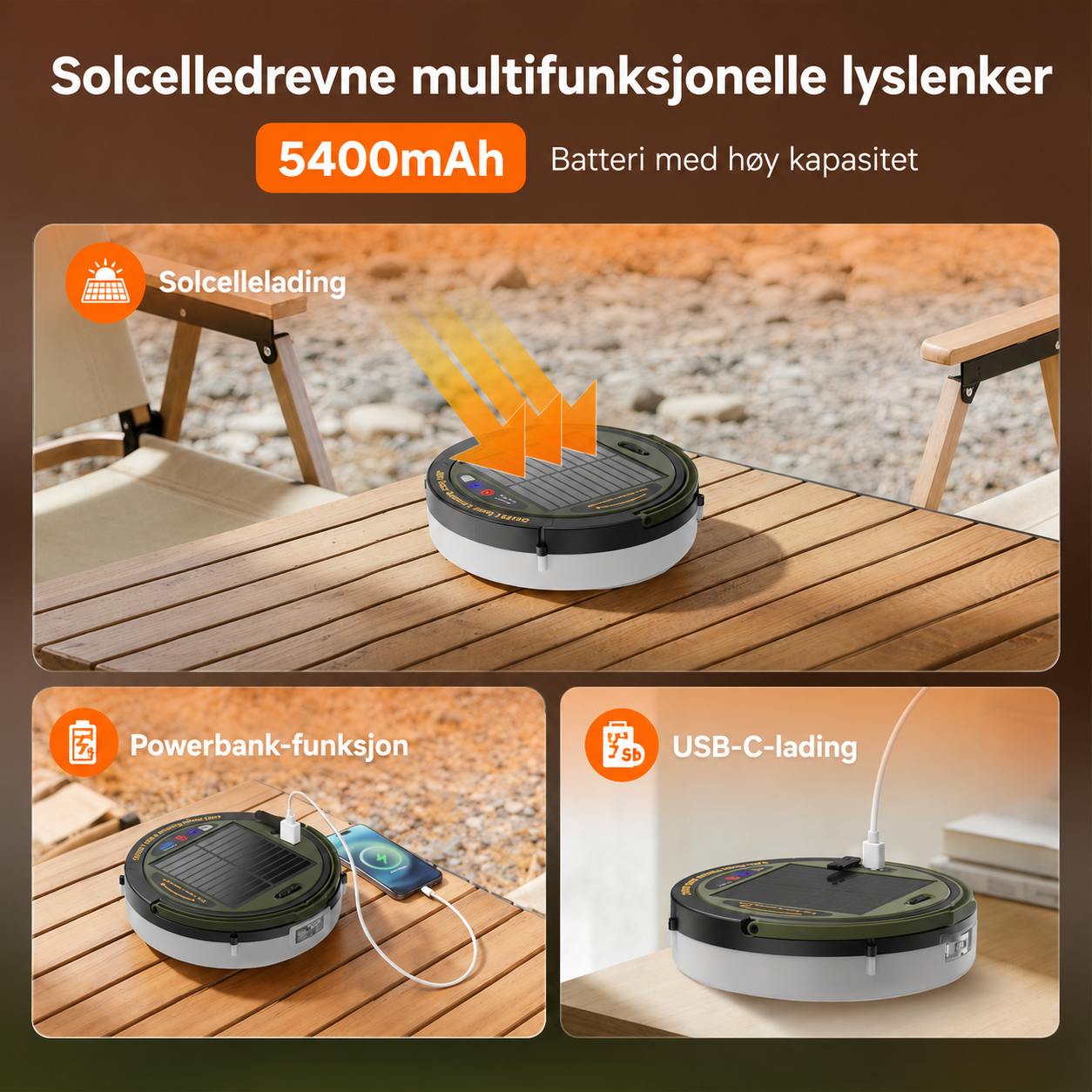 Eikvar Solcelle™ Lyslenke med fjernkontroll og oppladbart batteri