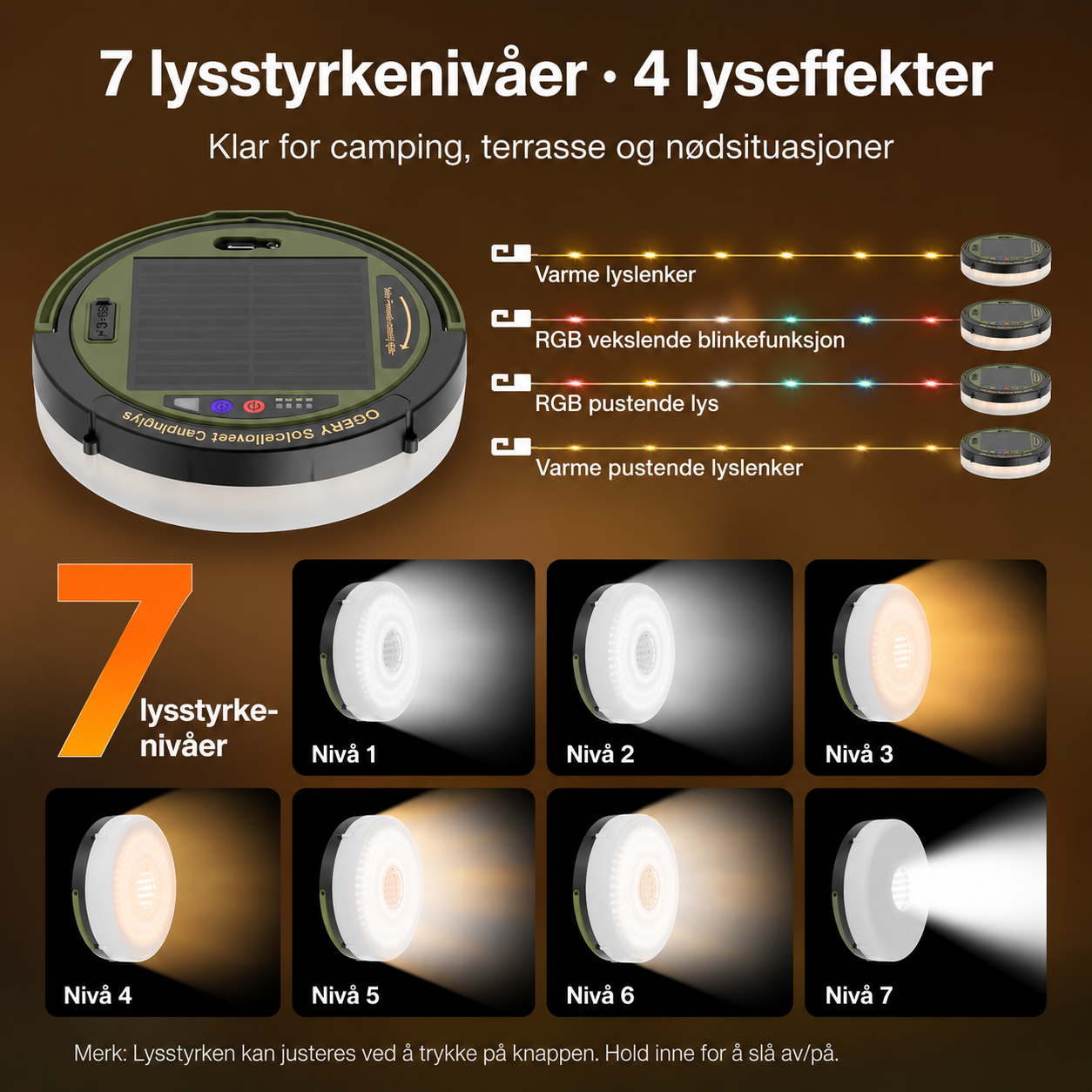 Eikvar Solcelle™ Lyslenke med fjernkontroll og oppladbart batteri